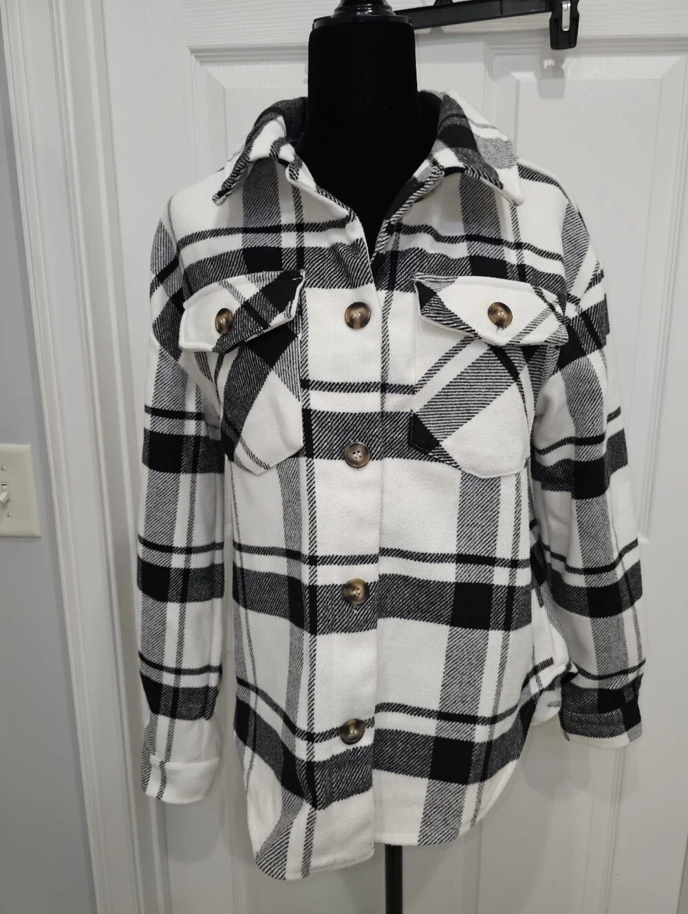 Love Tree Black & White Plaid Utility Shacket
